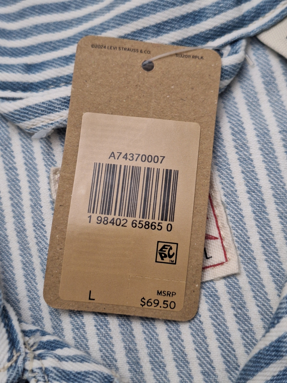 NWT Levi’s Women’s Vest, Blue & White Hickory Striped Denim Crop Trucker, Size L - Picture 6 of 7